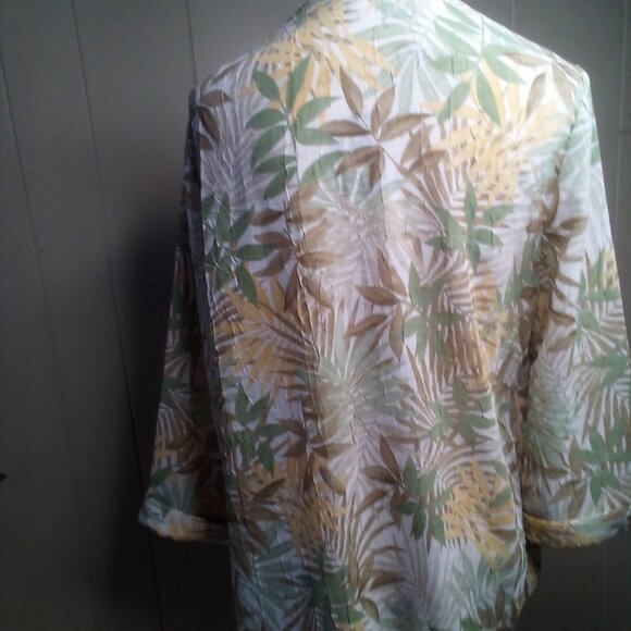 Cathy Daniels Blouse M Button Up Sheer Textured 3/4 Sleeve Floral Brown Green - Picture 4 of 16